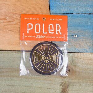 POLER iron on patch camp vibes 2.5" Black + Gold Embroidered
